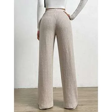 SOLY HUX Women's Casual Elastic High Waisted Knit Wide Leg Loose Long Lounge Pants Trousers Pure Apr...