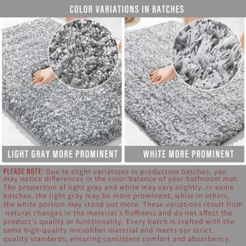 Yimobra Bathroom Rugs Non Slip Washable 36x24, Ultra Soft and Water Absorbent Bath Mats, Plush Fluffy Shower Mat Outside, Luxury Microfiber Thick Matts for Bathroom Floor/Tub, Light Gray and White