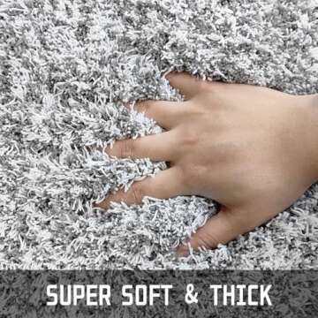 Yimobra Bathroom Rugs Non Slip Washable 36x24, Ultra Soft and Water Absorbent Bath Mats, Plush Fluffy Shower Mat Outside, Luxury Microfiber Thick Matts for Bathroom Floor/Tub, Light Gray and White
