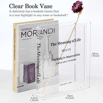 Thingrific Book Vase for Flowers, Acrylic Book Flower Vase Room Decor Aesthetic, Unique Clear Book S...