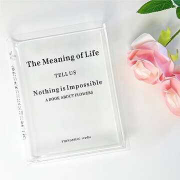 Thingrific Book Vase for Flowers, Acrylic Book Flower Vase Room Decor Aesthetic, Unique Clear Book Shaped Flower Vases for Home/Office/Living Room/Wedding Decoration, Book Lovers, A Book About Flowers