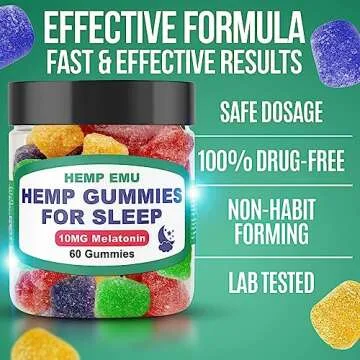 Hemp Emu Gummies for Sleep - Fall Asleep Fast, Stay Asleep