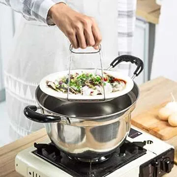 Rimobul Asian Kitchen Stainless Steel Folding Hot Dish Plate Clip Plate Retriever Tongs