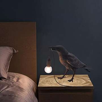 Generic Raven Decor Table Lamp - Lifelike Resin Crow Bird Desk Lamp Creative Animal Styling Light Be...