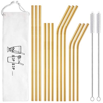 Hiware Gold Stainless Steel Straws - 12-Pack Eco-Friendly