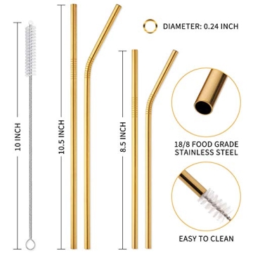 Hiware Gold Stainless Steel Straws - 12-Pack Eco-Friendly