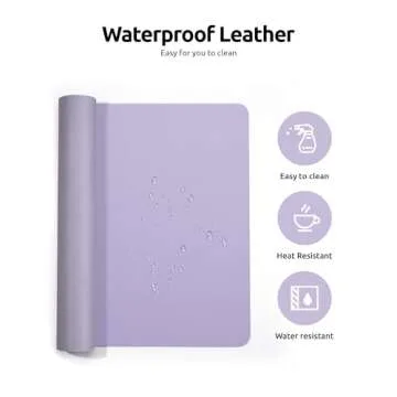 YSAGi Leather Desk Pad Protector, Office Desk Mat, Large Mouse Pad, Non-Slip PU Leather Desk Blotter, Laptop Desk Pad, Waterproof Desk Writing Pad for Office and Home (Light Purple, 23.6" x 13.8")