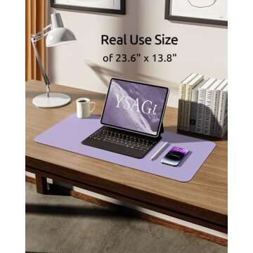 YSAGi Leather Desk Pad Protector, Office Desk Mat, Large Mouse Pad, Non-Slip PU Leather Desk Blotter, Laptop Desk Pad, Waterproof Desk Writing Pad for Office and Home (Light Purple, 23.6" x 13.8")