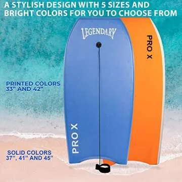 Bodyboard for Beach with Hard Slick Bottom, Boogie Boards for Kids & Adults, Legendary Pro X Heat Sealed with EPS Core, Leash (37'', Dark Blue/ Orange)