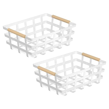 Large Farmhouse Baskets - Pantry Storage Organizer with Wood Handles