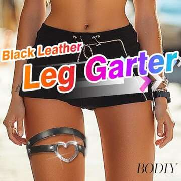 BODIY Goth Leather Leg Harness Black Punk Heart Garter Belt Rave Club Laryered Thigh Body Harness for women (Pieces of 1)