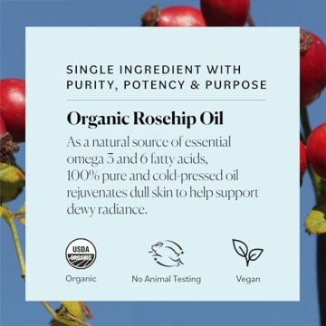 Sky Organics Organic Rosehip Oil (1oz) Cold-Pressed Rosehip Seed Oil, Anti-aging Face Oil, Antioxidant Face Oil, 100% Pure Anti-Aging Rosehip Seed Oil for Radiant Skin, Hair and Acne