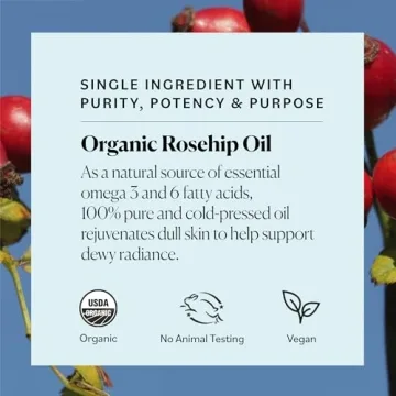 Sky Organics Organic Rosehip Oil (1oz) Cold-Pressed Rosehip Seed Oil, Anti-aging Face Oil, Antioxidant Face Oil, 100% Pure Anti-Aging Rosehip Seed Oil for Radiant Skin, Hair and Acne