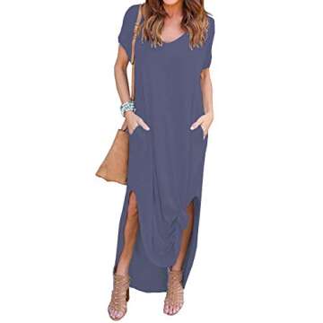 GRECERELLE Women Casual Sundresses Short Sleeve Shirt Dress Split Maxi Long Beach Dresses Travel Vac...