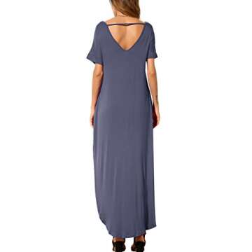 GRECERELLE Women Casual Sundresses Short Sleeve Shirt Dress Split Maxi Long Beach Dresses Travel Vacation 2025 Summer Outfits S, Purple Gray