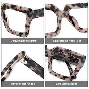 Zeelool Stylish Acetate Thick Oversized Square Eyeglasses Frame for Women with Non-prescription Clea...