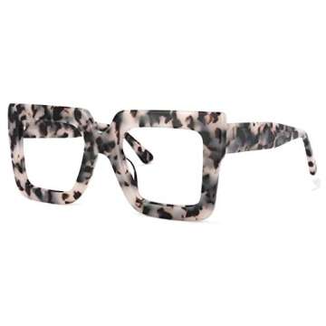 Zeelool Stylish Acetate Thick Oversized Square Eyeglasses Frame for Women with Non-prescription Clear Lens Brandon VFP0306-04 Pink-Floral