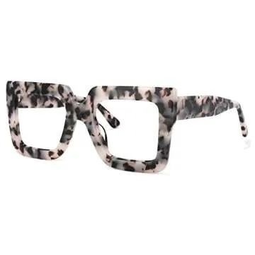 Zeelool Stylish Acetate Thick Oversized Square Eyeglasses Frame for Women with Non-prescription Clear Lens Brandon VFP0306-04 Pink-Floral