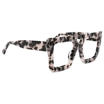 Zeelool Stylish Acetate Thick Oversized Square Eyeglasses Frame for Women with Non-prescription Clear Lens Brandon VFP0306-04 Pink-Floral