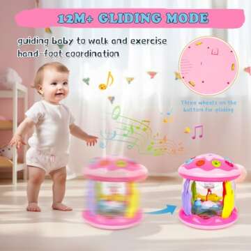 M SANMERSEN Baby Girl Toys 6-12 Months - Babies Ocean Rotating Projector Light Up Musical Toys for 12-18 Months Crawling Learning Tummy Time 1 2 Years Old Infant Boys Girls Gifts - Pink