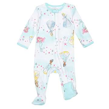 Disney Princess Belle Cinderella Ariel Infant Baby Girls 2 Pack Zip Up Snap Sleep N' Play Coveralls ...