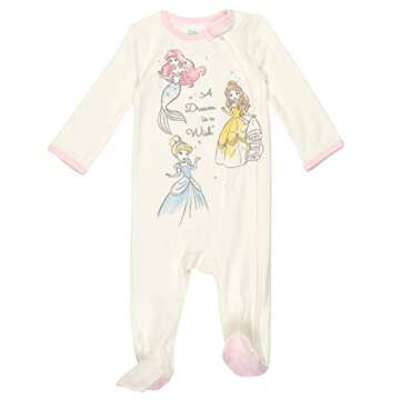 Disney Princess Belle Cinderella Ariel Infant Baby Girls 2 Pack Zip Up Snap Sleep N' Play Coveralls Blue/White 18 Months