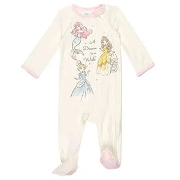 Disney Princess Belle Cinderella Ariel Infant Baby Girls 2 Pack Zip Up Snap Sleep N' Play Coveralls Blue/White 18 Months