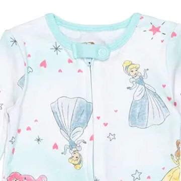 Disney Princess Belle Cinderella Ariel Infant Baby Girls 2 Pack Zip Up Snap Sleep N' Play Coveralls Blue/White 18 Months
