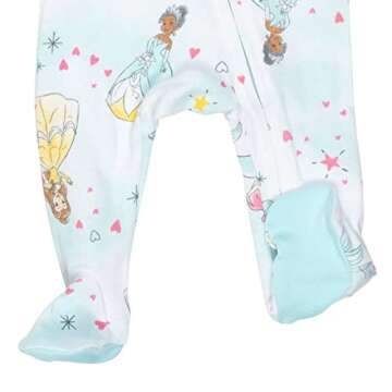 Disney Princess Belle Cinderella Ariel Infant Baby Girls 2 Pack Zip Up Snap Sleep N' Play Coveralls Blue/White 18 Months