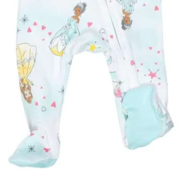 Disney Princess Belle Cinderella Ariel Infant Baby Girls 2 Pack Zip Up Snap Sleep N' Play Coveralls Blue/White 18 Months