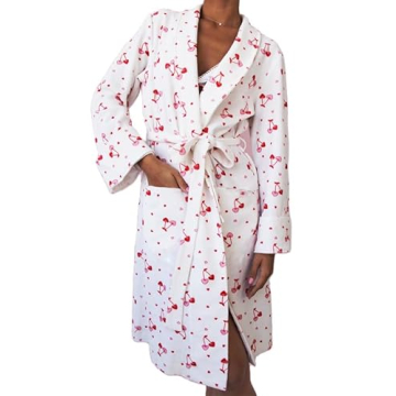 Yuemengxuan Women Y2k Fruit Robe Fleece Shawl Collar Bathrobe with Belt Cozy Spa Long Robe Open fron...
