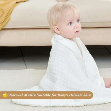 HardNok White Muslin Swaddle Blanket 6 Layer Super Soft Receiving Blanket, Breathable Baby Muslin Bl...