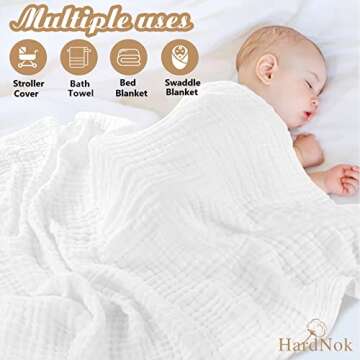 HardNok White Muslin Swaddle Blanket 6 Layer Super Soft Receiving Blanket, Breathable Baby Muslin Blanket for Boys Girls as Shower Gift (1, White 40x40)
