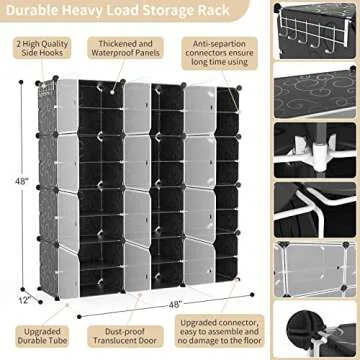 Portable Shoe Rack Organizer with Door, 48 Pairs Shoe Storage Cabinet Easy Assembly, Plastic Adjustable Stackable Detachable Free Standing DIY Expandable 8 Tier Black