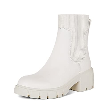 Athlefit Women's Chic White Chelsea Boots | Stylish Fall Platform Ankle Boots