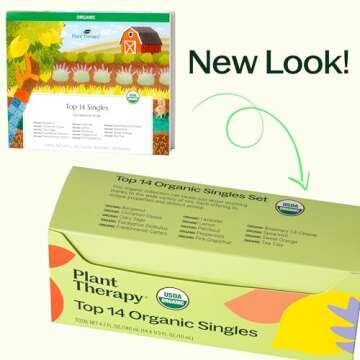 Plant Therapy Top 14 Organic Essential Oil Singles Set 100% Pure Essential Oils, Undiluted, Natural Aromatherapy for Diffusion and Body Care 10 mL (1/3 oz) Each