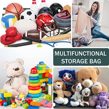 YAWMLYE Hanging Storage for Stuffed Animal - Kids Toy Storage Bag Organizer with Double Ziper Divider Extra - Large Storage Bedroom Organization (Black)