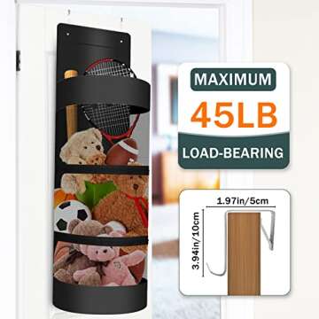 YAWMLYE Hanging Storage for Stuffed Animal - Kids Toy Storage Bag Organizer with Double Ziper Divider Extra - Large Storage Bedroom Organization (Black)