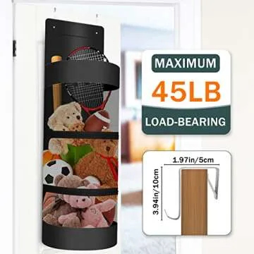 YAWMLYE Hanging Storage for Stuffed Animal - Kids Toy Storage Bag Organizer with Double Ziper Divider Extra - Large Storage Bedroom Organization (Black)