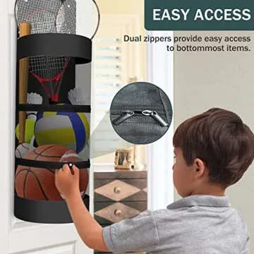 YAWMLYE Hanging Storage for Stuffed Animal - Kids Toy Storage Bag Organizer with Double Ziper Divider Extra - Large Storage Bedroom Organization (Black)