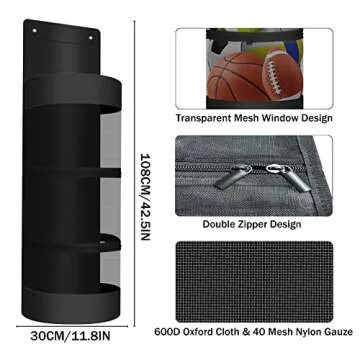 YAWMLYE Hanging Storage for Stuffed Animal - Kids Toy Storage Bag Organizer with Double Ziper Divider Extra - Large Storage Bedroom Organization (Black)