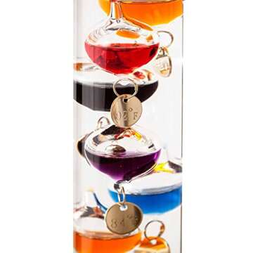 Galileo Glass Thermometer | 20-Inches Tall | Law of Physics | Indoor Room Temperature for Home House Office Desk Counter Tabletop | Holiday Gift Present