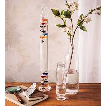 Galileo Glass Thermometer | 20-Inches Tall | Law of Physics | Indoor Room Temperature for Home House Office Desk Counter Tabletop | Holiday Gift Present