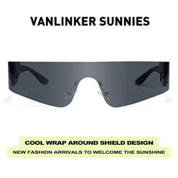 VANLINKER Futuristic Trendy Wrap Around Sunglasses for Women Men Fashion Rimless Cyberpunk Visor Rav...