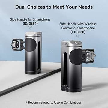 SmallRig Mini Side Handle for Phone Cage Smartphone Video Rig with 1/4''-20 Threads and Cold Shoe, Up and Down Adjustable - 3894