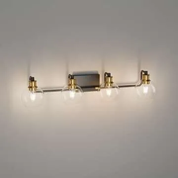 Tipace Industrial Bathroom Vanity Lighting Fixtures 4-Lights Vintage Black & Gold Finish with Globe Clear Glass Vanity Lights Farmhouse Bath Lighting(Exclude Bulb)