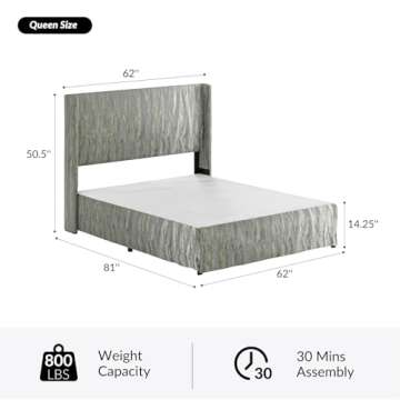 HULALA HOME Queen Size Bed Frame – Removable Slipcover, Durable Metal Frame