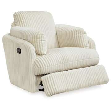 Signature Design by Ashley Tie-Breaker Contemporary Manual Press-Back Swivel Glider Rocker Recliner with 2 Bolster Pillows and Hidden Storage, White