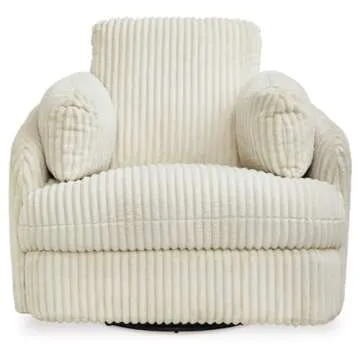 Signature Design by Ashley Tie-Breaker Contemporary Manual Press-Back Swivel Glider Rocker Recliner with 2 Bolster Pillows and Hidden Storage, White