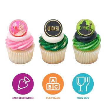Wicked Cupcake Rings Featuring Glinda and Elphaba - 24 Count for Theme Parties and Birthdays